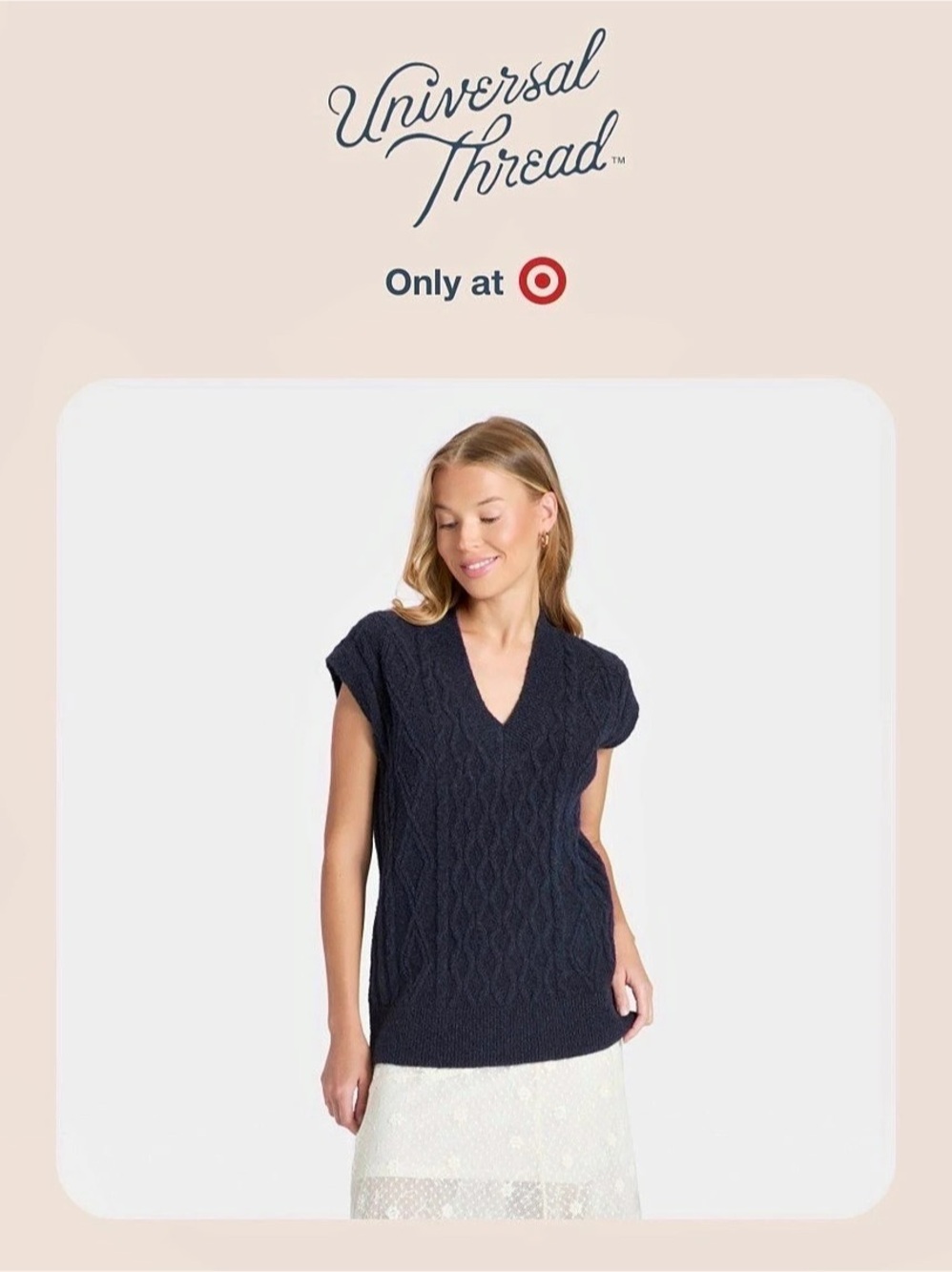 Universal Thread Cable Knit V-Neck Sweater Vest Blue Medium NWT